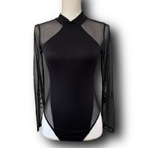 Elegant Black Mesh Long Sleeve Bodysuit by Best Cody
